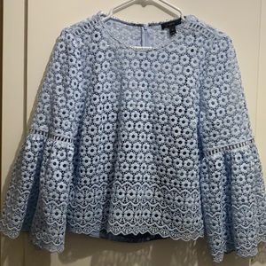 J Crew baby blue lace waist blouse. Size 8